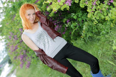 Redhead cutie Violla A strips and hides in the awesome blossoming poppy meadow