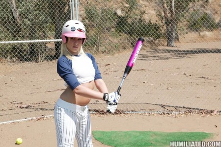 Uniformed baseball chick Katie Summers gets tied up and ferociously banged